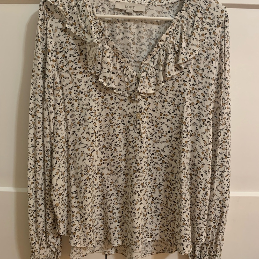 LOFT Women's Floral Cream Blouse
